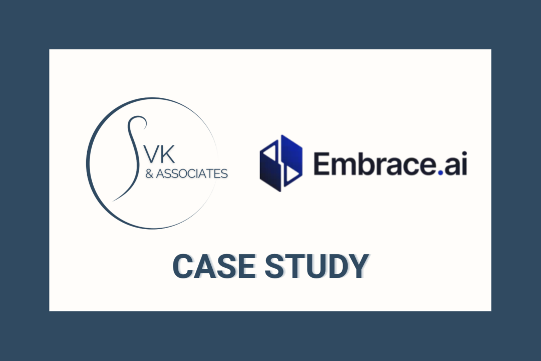 Logos of SVK & Associates and Embrace.ai with CASE STUDY subtitle